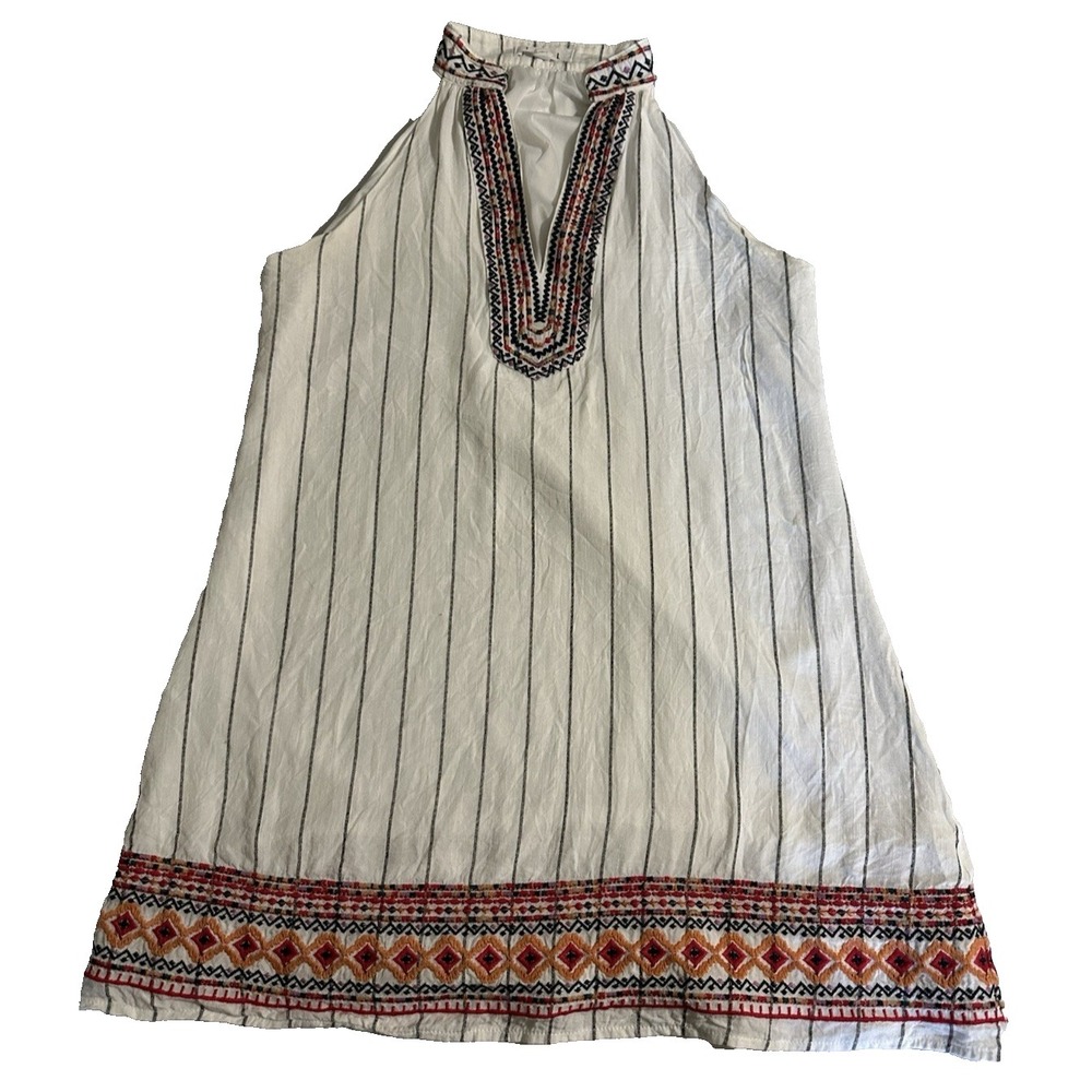 THML Womens XS Boho Embroidered Shift Dress Sleeveless Striped Mini Dress